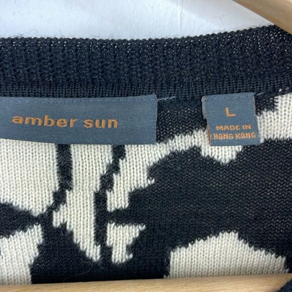 Amber Sun Merino Wool Cardigan Sweater Floral print with embroidery size Large - Picture 5 of 13